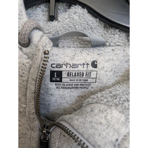 Carhartt Hoodie Girls Large Light Gray Sherpa Lined Fit Midweight Zip Up - Picture 3 of 4